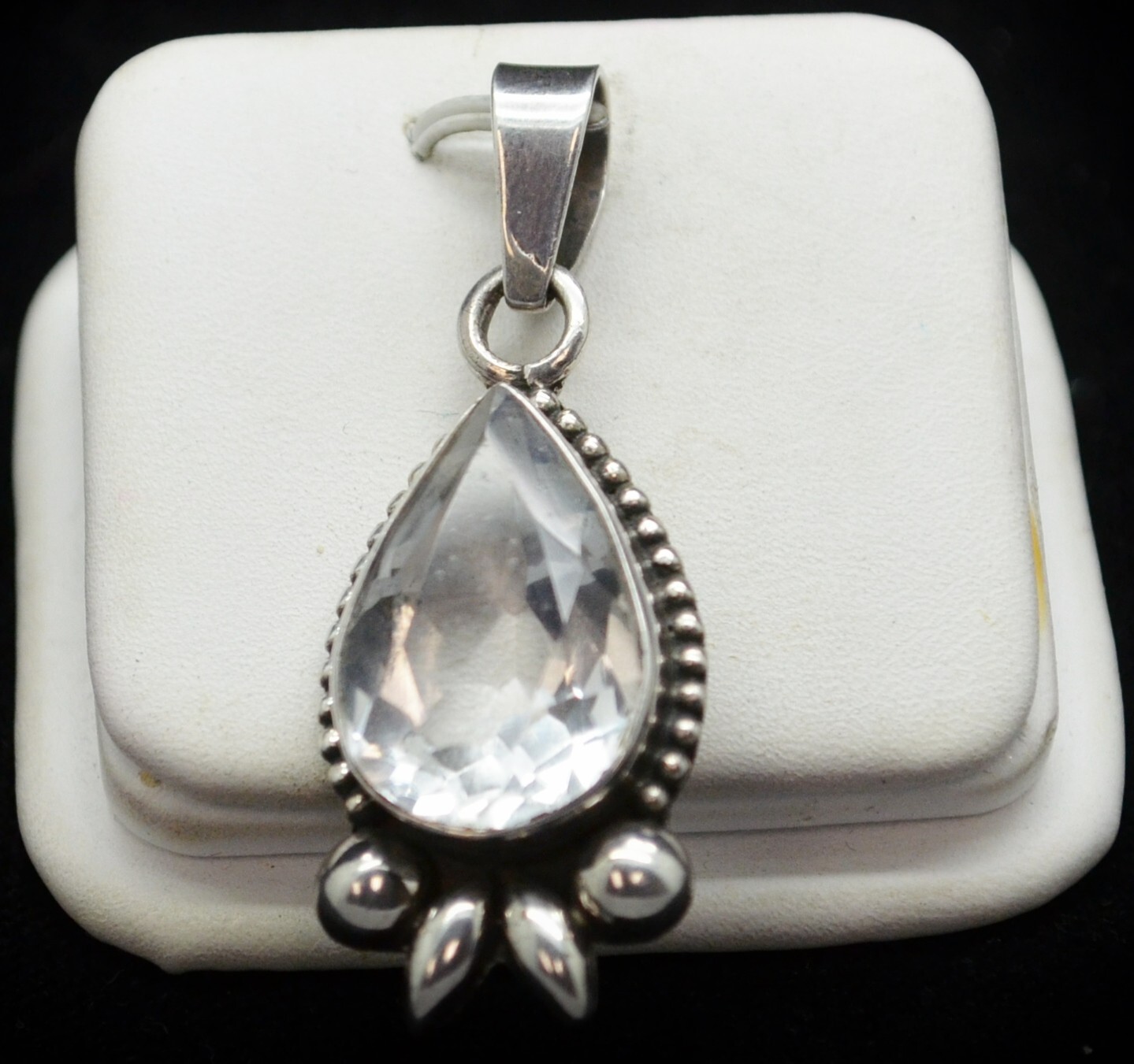 Sterling Silver Beautiful Clear Gem Teardrop Shap… - image 1