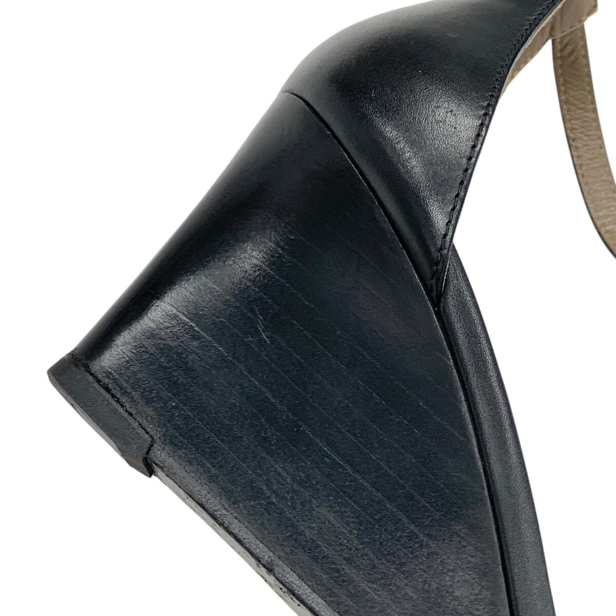 Hermès Legend Sandals Wedge Sole Black Leather Size 38 US About 8 For Women thumbnail 10