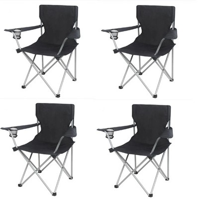 4 Pcs Ozark Trail Basic Quad Folding Camp Chair with Cup Holder, Black .New