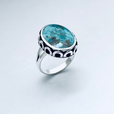 Sterling Silver Round Large Genuine Turquoise Ring, Statement Jewel, Boho Rings