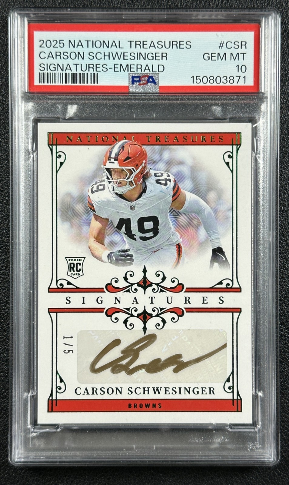 Carson Schwesinger Panini National Treasures Signatures #CSR Emerald