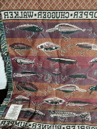 American Weavers Fishing Trout Lure Hanging Tapestry Gone Fishing USA Vintage - Picture 11 of 14
