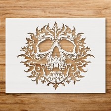 Gothic Skull Ornament Wall Art Reusable Plastic Stencil Physical Product - St