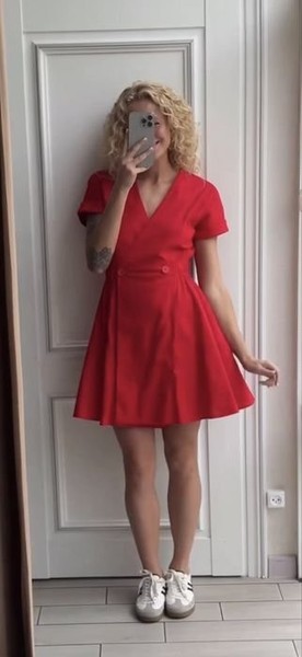 Women Dress Red Linen 34