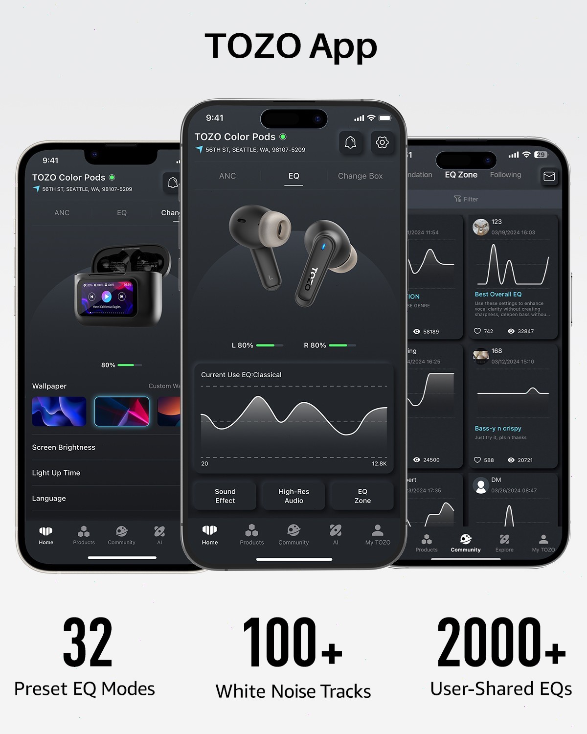 Audífonos TOZO Hybrid Active Noise Cancelling con pantalla táctil inteligente, imagen 8