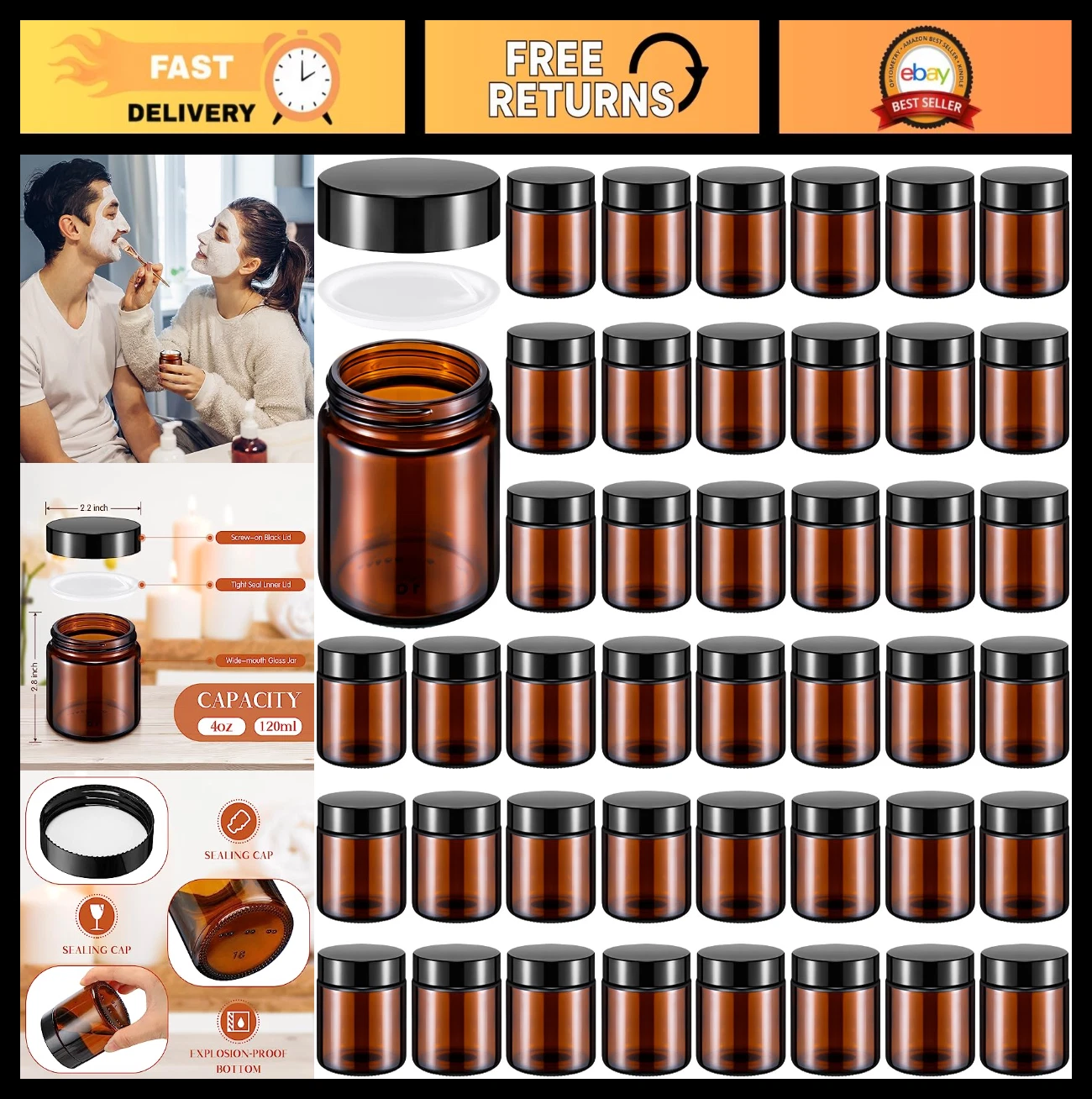 4 oz Leakproof Glass Jars with Lids - Airtight Cosmetic Storage for Lotions, Pow