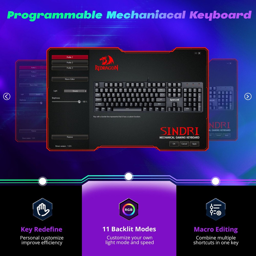 Mechanical Gaming Keyboard Wired Mechanical Keyboard with 11 Programmable Bac...