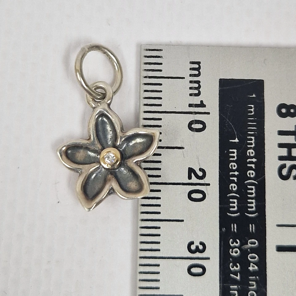 RARO Pandora He Loves Me Flor Colgante Plata Esterlina Oro 14k Diamante ALE 925 Foto 2 de 4