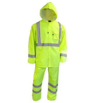 Large Reactive Apparel Safety VEA-402 High-Vis Rain Suit Hooded Parka & Pants