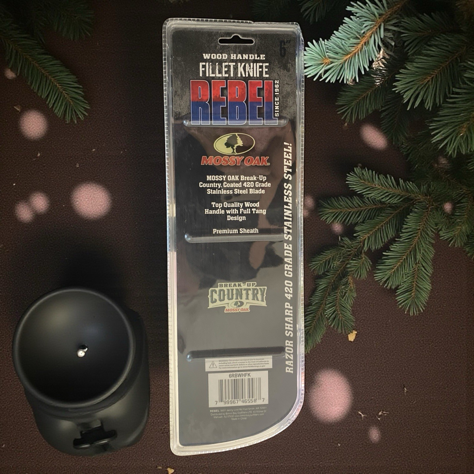 Mossy Oak Fixed Blade Gut Hook Knife 6”  Fillet Wooden Handle w/Sheath