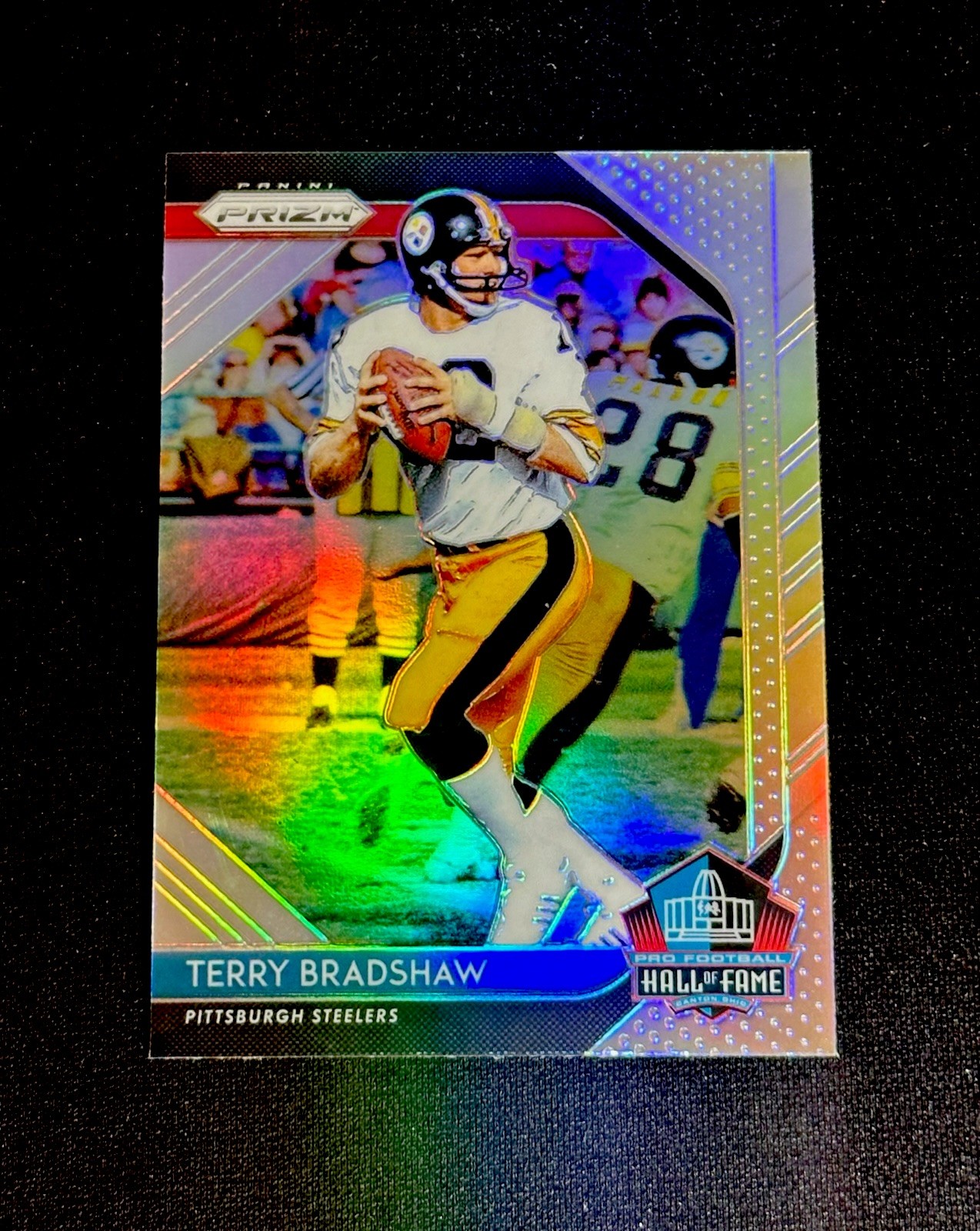 2018 Prizm Terry Bradshaw HOF-7 Hall of Fame Silver Football Card Steelers