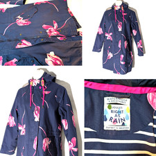 Joules Right as Rain Floral Waterproof Breathable Jacket Sz M/L Dark Blue  Pink