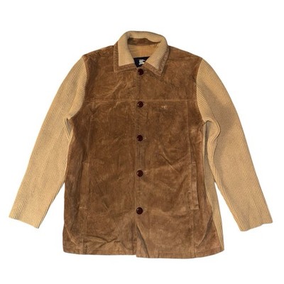 Burberrys Wildlederjacke Herren L Braun Leder Wolle Hybrid Strick Mantel Knopfleiste