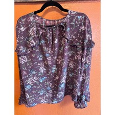 Plum Floral Ruffle Blouse Tiered Bell Sleeve ...