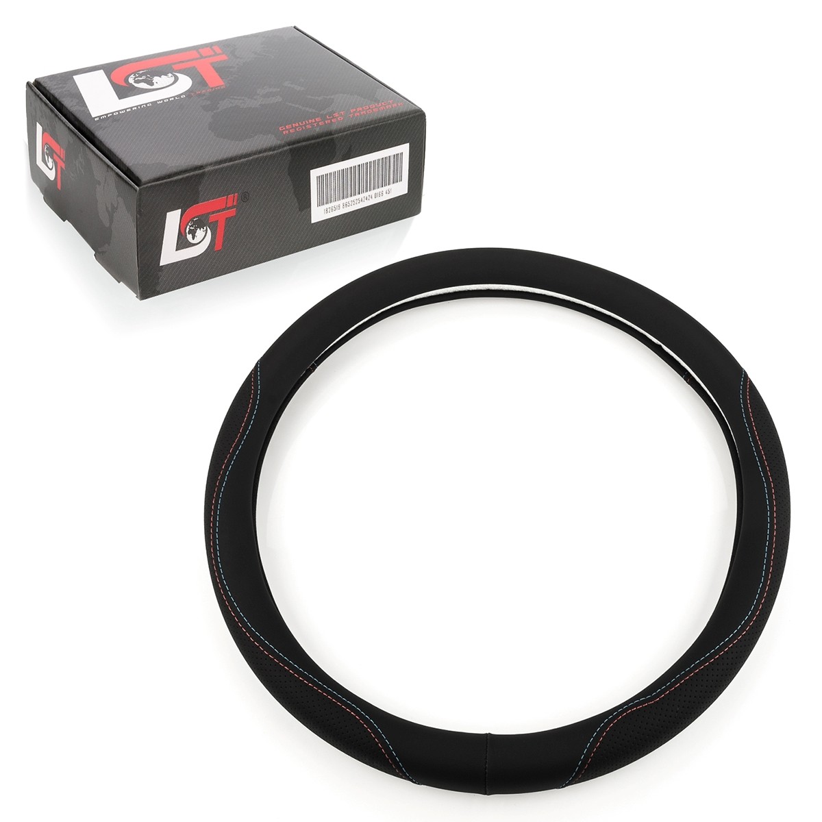 Steering Wheel Cover Ø 38x9 CM Black Red Blue Seams for