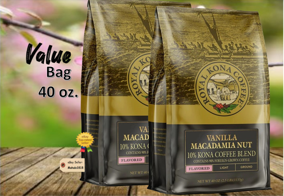 🌺Two 40 oz. Royal Kona Coffee VANILLA MACADAMIA NUT10% Ko