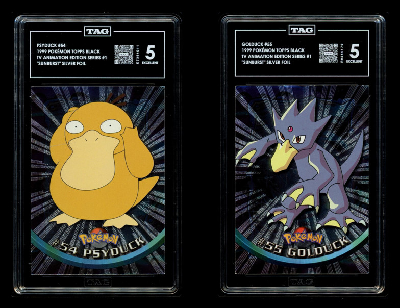 1999 POKÉMON TOPPS(BLACK) SUNBURST SILVER FOIL #54 Psyduck & #55 Golduck [TAG 5]