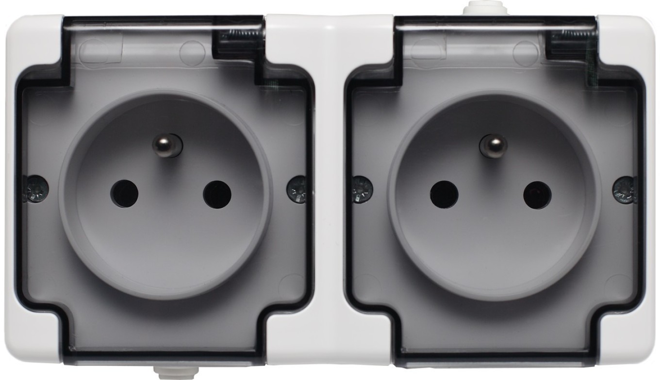 Airtight Double Socket with/u IP54 with Flap BRYZA 181436
