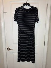Banana Republic Petite Large Navy Striped Midi Dress Tie Waist