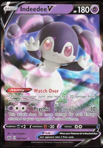Indeedee V 091/202 Holofoil UR SWSH01: Sword & Shield Base Set NM Pokemon