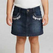 Gap Kids Rainforest Girl's Embroidered Navy Blue Denim Jean Skirt in size 2