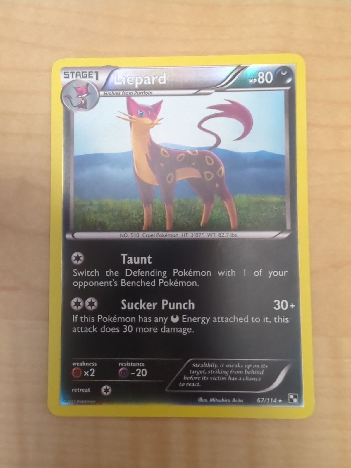 Pokémon TCG Liepard Black White Reverse Holo Card 67/114 NM