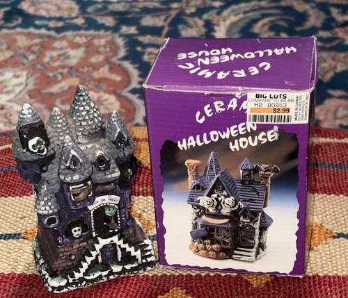 VTG BIG LOTS CERAMIC HALLOWEEN HOUSE LIGHT UP DECORATION 4” TEA LIGHT 90s Y2K !