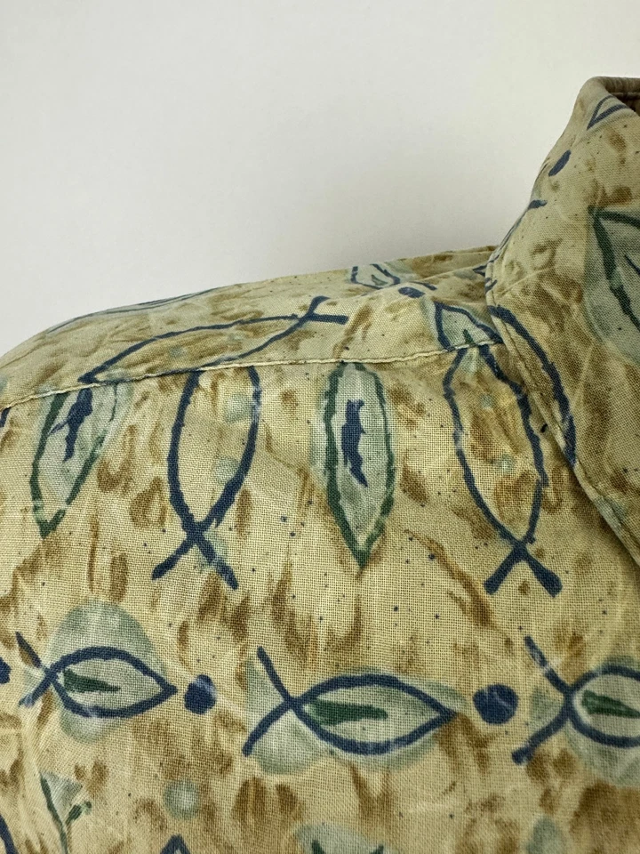 Vintage 90s Hawaiian Shirt Men XXL Fishing Tribal Geometric Cotton Campia Moda - Image 4 of 4