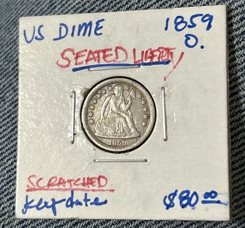 1859 O Seated Liberty Half Dime- New Orleans, Very Fine? Details Scratch