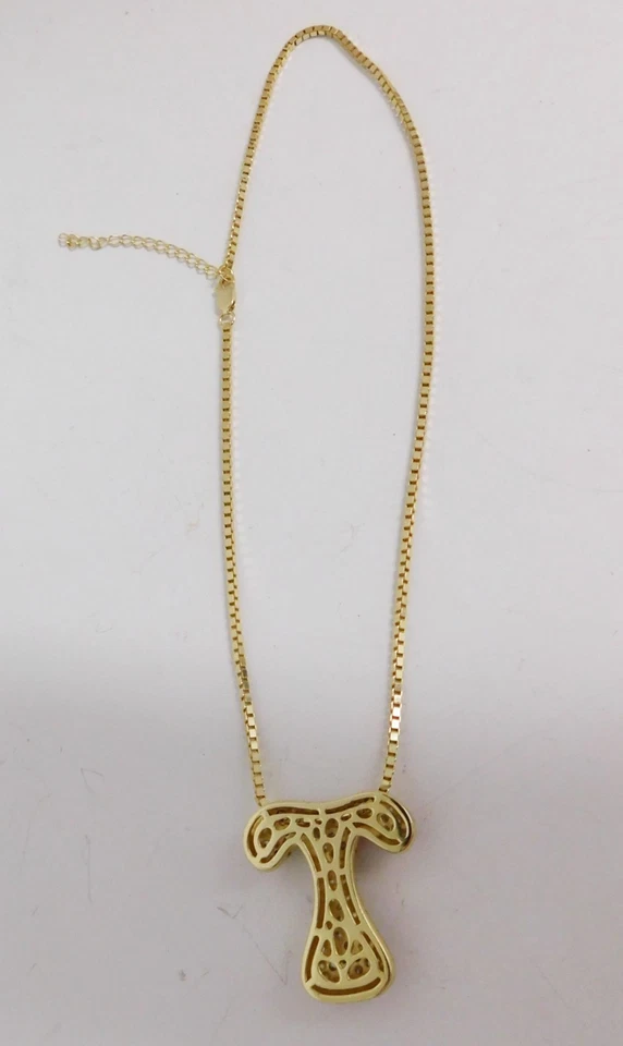 Collar burbuja inicial T circonita cúbica chapado en oro plata de ley 925 EP Foto 3 de 4