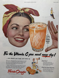 1953 Florida Orange Juice Citrus Commission Lakeland Vitamin C VTG Print Ad
