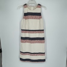Women's Ivory Stripes Boucle Tweed Sleeveless Preppy Sheath Mini Dress Size 2