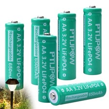 AA 3.2V LiFePo4 650mAh Solar Battery, AA 3.2V Lithium Iron Phosphate Recharge...