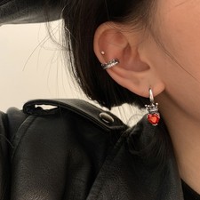 New Silver - Plated Vintage Thai Silver Crown Love Heart Hoop Earrings For Women