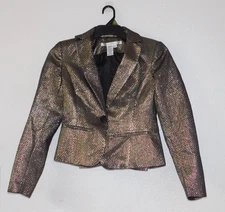 Womens XS Elegant Gold Blazer Black Lining Cropped Shiny Max Studio