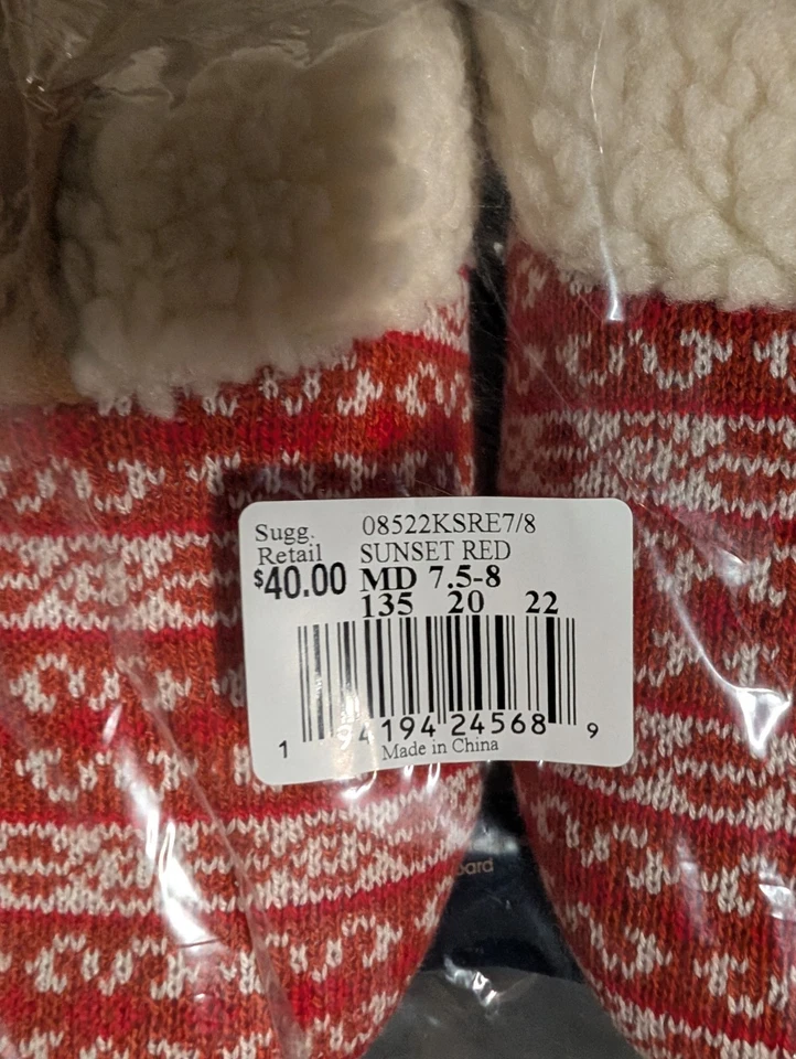 Новый с Ярлыками Isotoner амортизированный шерпа с подкладкой сабо тапочки Fairisle красный трикотаж средний 7,5-8 - Изображение 4 из 4