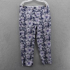 Talbots Floral Print Perfect Crop Pants Size 10 Blue Purple Womens Casual