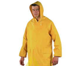 Yellow Raincoat PVC Coated Rain Jacket with Hood Pocketed Waterproof Jacket
