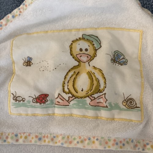 Vintage Baby Hooded Bath Towel Yellow Duck Terricloth Polka Dots Bathtime 24x30