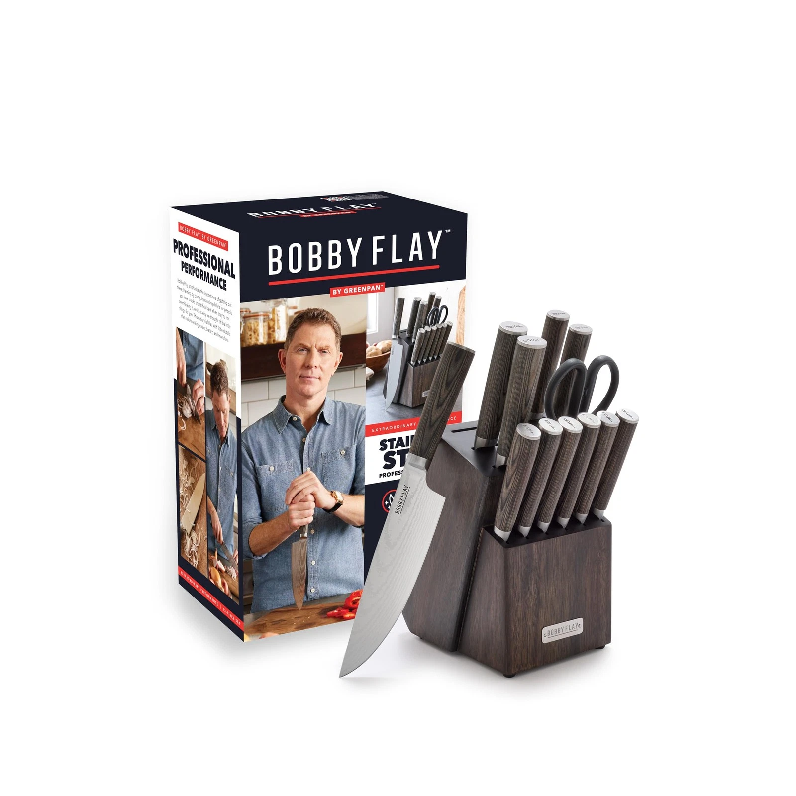 x Bobby Flay 13 Piece Stainless Steel Cutlery Kitchen Block Set, Premium Stai...