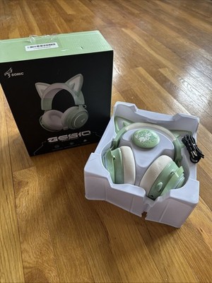 SOMIC GS510 Wireless Headset Cat Ear PC Gaming Mic Noise Cancelling Green New OB