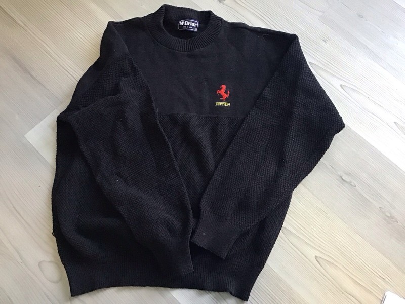 AUTOMOBILIA-FERRARI CREW NECK SWEATER-FERRARI-CAVALLINO LOGO-LARGE-VINTAGE-RARE