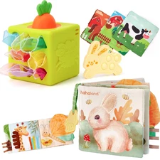 Baby Books 0-6 Months, Tummy Time Sensory Baby Toys and Baby Tissue Box Toy - Si