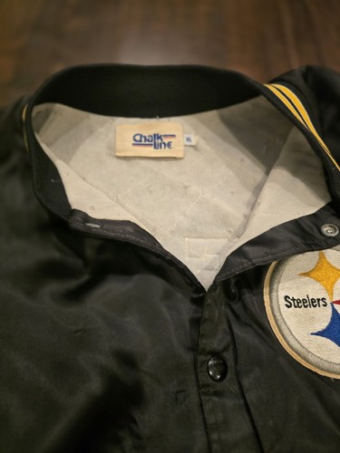 Pittsburgh Steelers 1980s Vintage Chalk Line Satin Bomber Jacket XL - Picture 3 of 4