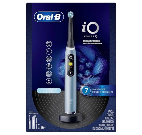 Oral-B iO Series 9 Electric Toothbrush with 4 Brush Heads, Aqua Alabaster