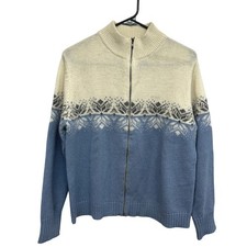 Vintage Fair Isle Snowflake Zip Cardigan M Wool Mohair Nordic Winter Knit Cabinc