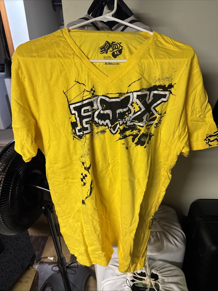 Fox Racing V Neck T Shirt Yellow Fox Deluxe | eBay