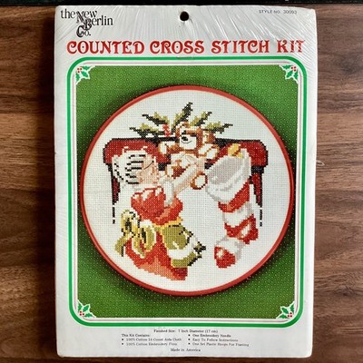 Vtg Counted Cross Stitch Kit Mrs. Claus NIP New Berlin 7  hoop Christmas Holiday