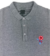 Pretty Green Mens Polo Shirt Sz Medium Embroidered Oasis Liam Gallagher Gray