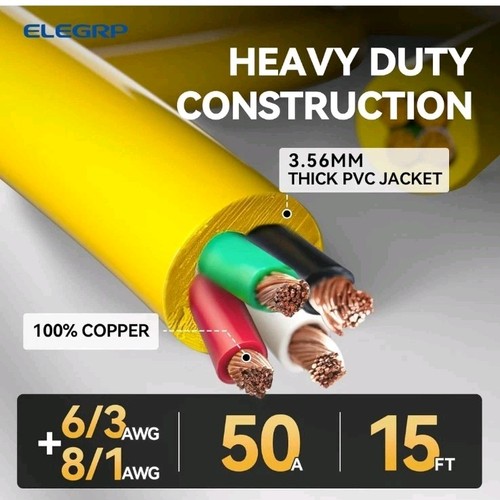 15FT 50 Amp Generator RV Extension Cord 4 Prong NEMA 14-50P to NEMA SS2-50R Twis - Picture 3 of 7